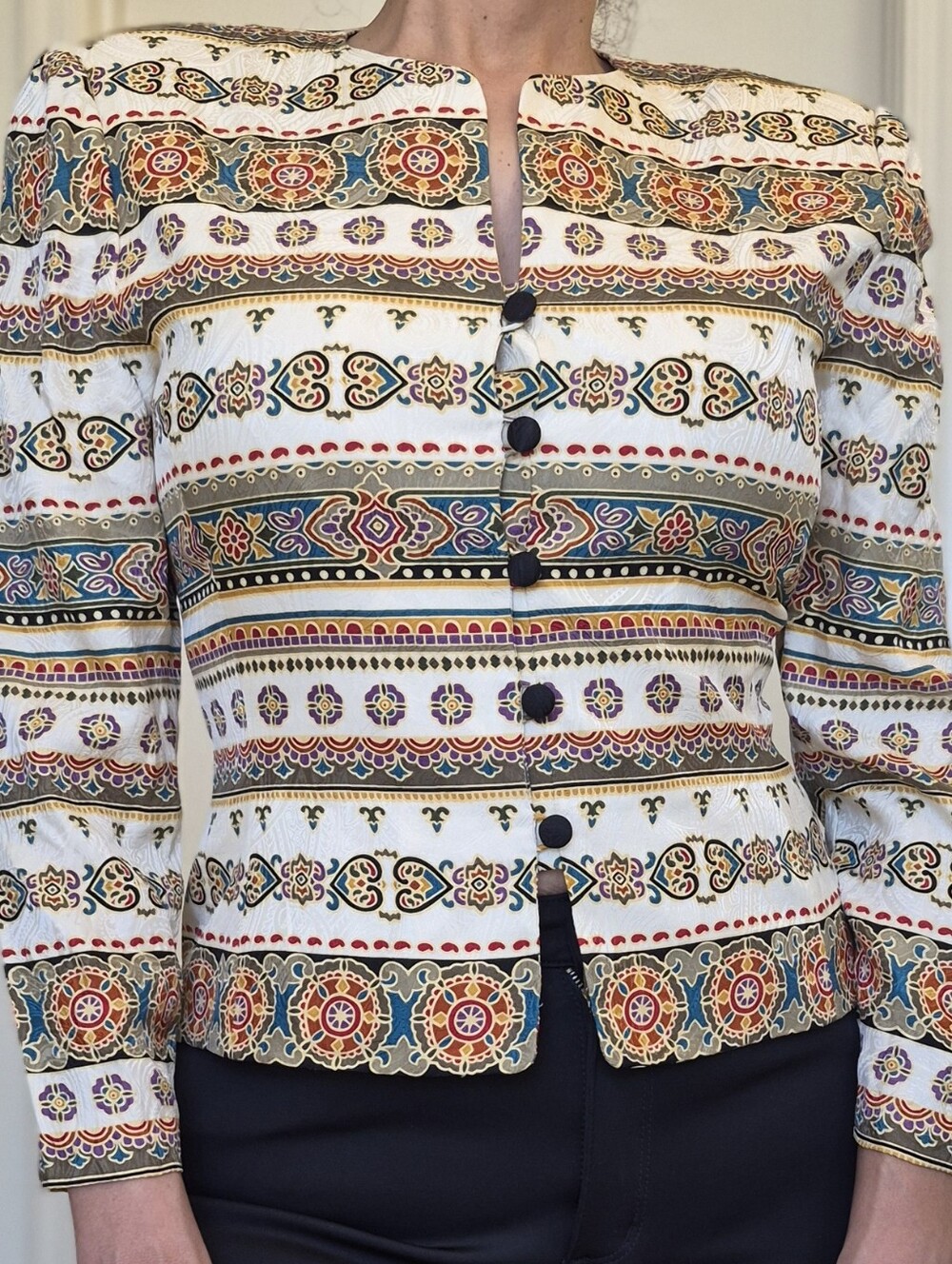 Adrianna Papell Vintage Abstract Print, Silk Button Up Shirt Jacket Sz 10